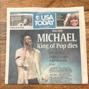 Newspaper from the weekend of June26, 2009 with cover of Michael Jackson‘s death